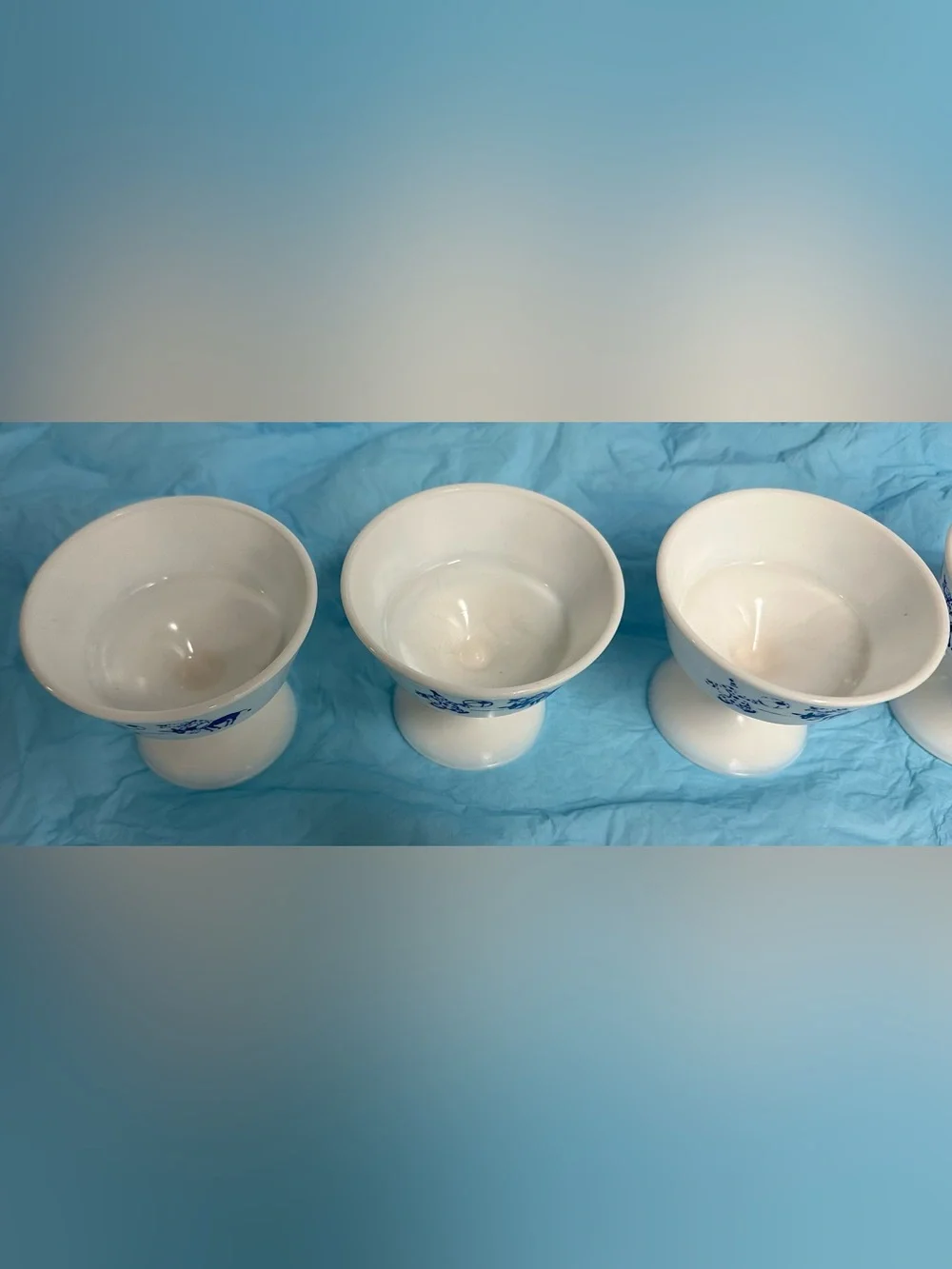 Vintage Hazel Atlas Milk Glass Pedestal Footed Sherbet Cups Clown Set of 4